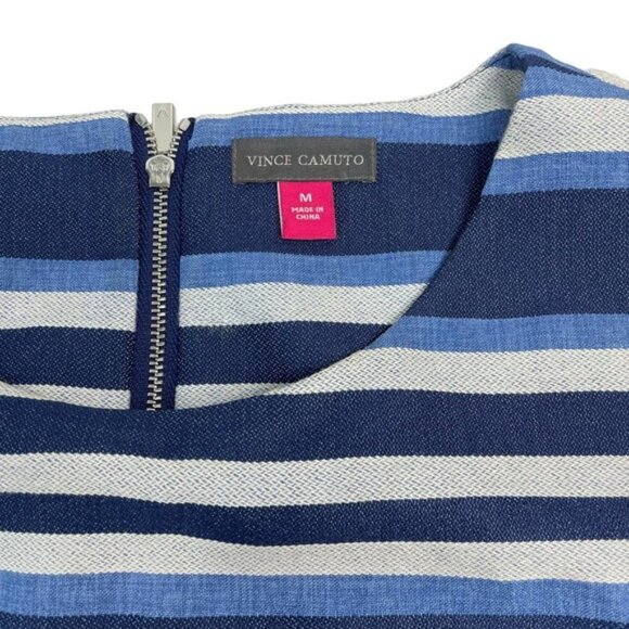 VINCE CAMUTO Striped Shell Top Sz Medium Rear Zip - Picture 3 of 6